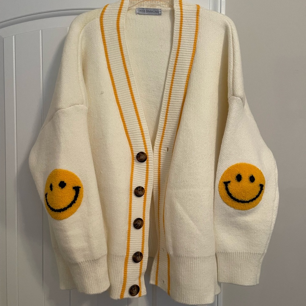 Miss Sparkling Smiley Face Varsity button down sweater